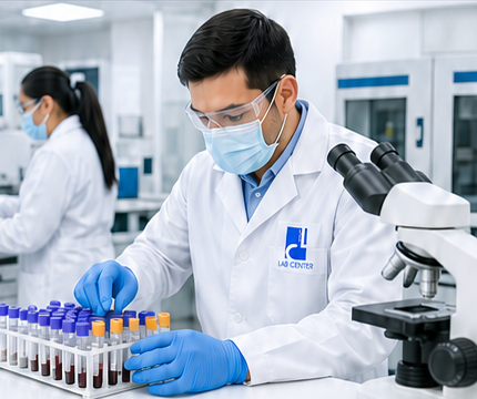 Profesional de Lab Center procesando muestras clínicas